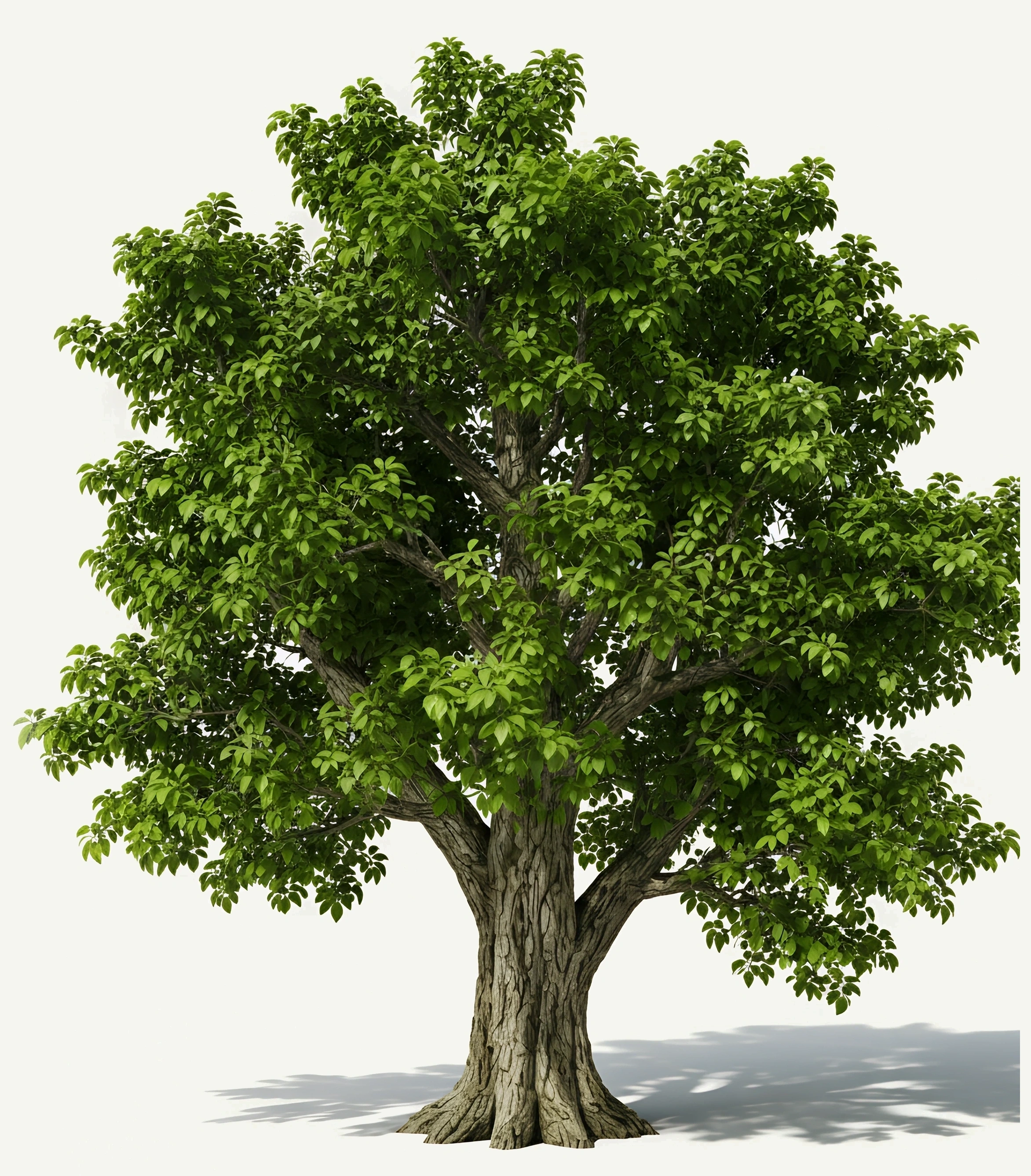 Árvore cottonwood frondosa sobre fundo creme
